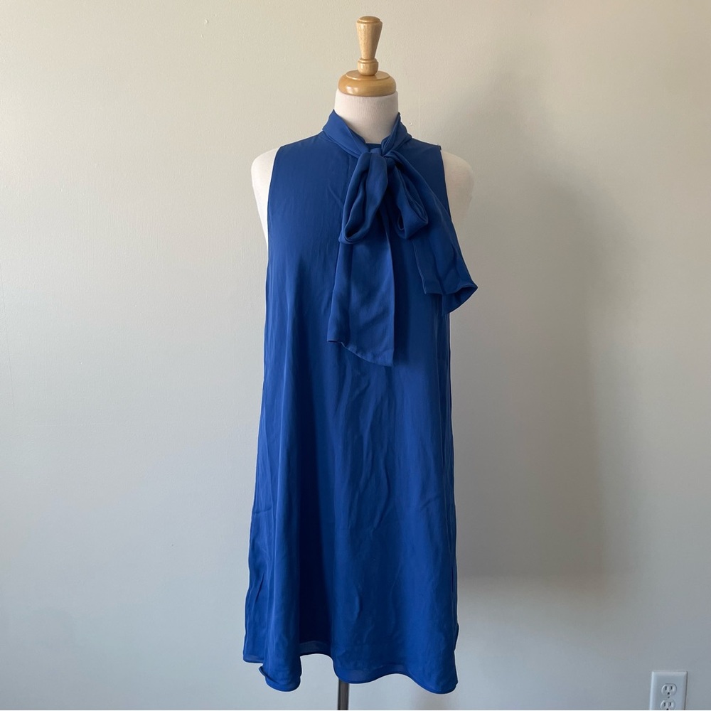 Alice + Olivia 100% Silk Cobalt Blue Mini Dress with Neck Detail Size L